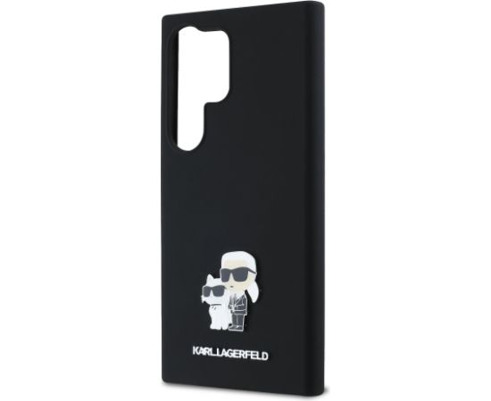 Karl Lagerfeld Liquid Silicone Metal Karl and Choupette Case Aizsargapvalks priekš Samsung Galaxy S24 Ultra / melns Neoriģinālie Maciņi