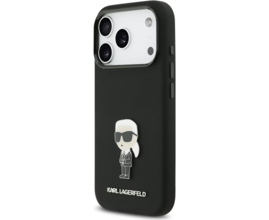 Karl Lagerfeld Liquid Silicone Metal Ikonik Case Aizsargapvalks priekš iPhone 17 Pro / melns Neoriģinālie Maciņi