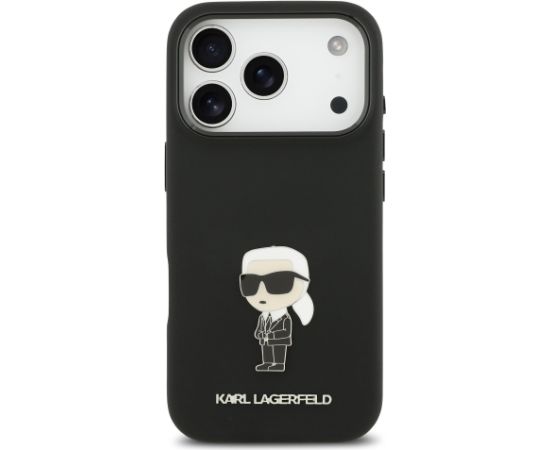 Karl Lagerfeld Liquid Silicone Metal Ikonik Case Aizsargapvalks priekš iPhone 17 Pro / melns Neoriģinālie Maciņi