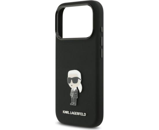 Karl Lagerfeld Liquid Silicone Metal Ikonik Case Aizsargapvalks priekš iPhone 17 Pro / melns Neoriģinālie Maciņi