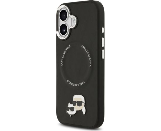 Karl Lagerfeld PU Karl and Choupette Heads Pins MagSafe Case Aizsargapvalks priekš iPhone 17 / melns Neoriģinālie Maciņi