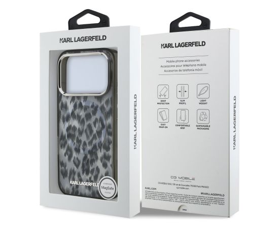 Karl Lagerfeld IML Leopard MagSafe Case Aizsargapvalks priekš iPhone 17 Pro / pelēks Neoriģinālie Maciņi