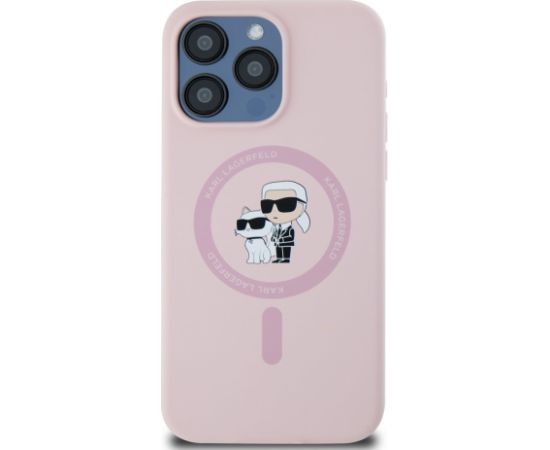 Karl Lagerfeld Liquid Silicone Karl and Choupette MagSafe Aizsargapvalks priekš iPhone 15 Pro / rozā Neoriģinālie Maciņi