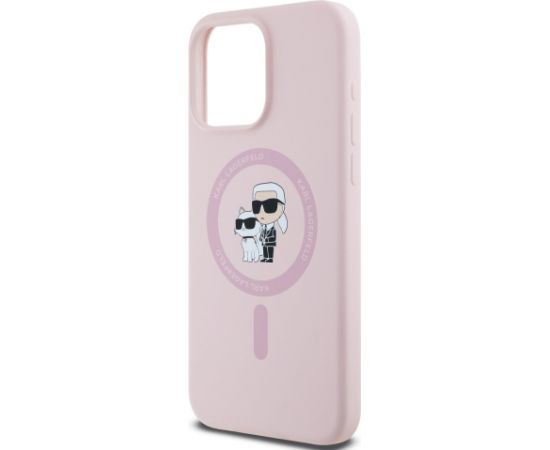 Karl Lagerfeld Liquid Silicone Karl and Choupette MagSafe Aizsargapvalks priekš iPhone 15 Pro / rozā Neoriģinālie Maciņi