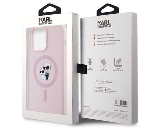 Karl Lagerfeld Liquid Silicone Karl and Choupette MagSafe Aizsargapvalks priekš iPhone 15 Pro / rozā Neoriģinālie Maciņi
