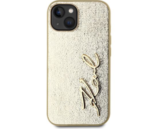 Karl Lagerfeld Wrinkled PU Signature Logo Case Aizsargapvalks priekš iPhone 15 / zelts Neoriģinālie Maciņi