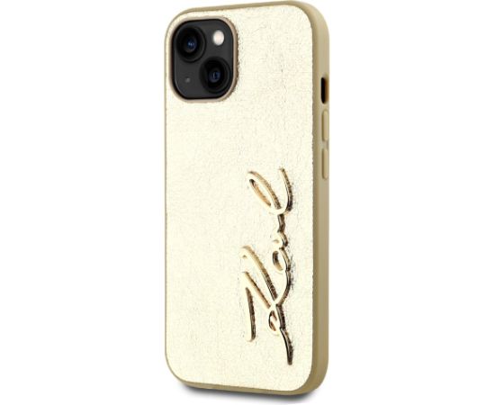 Karl Lagerfeld Wrinkled PU Signature Logo Case Aizsargapvalks priekš iPhone 15 / zelts Neoriģinālie Maciņi