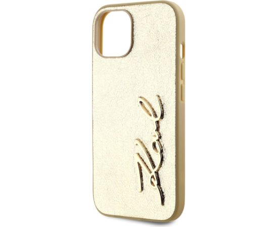 Karl Lagerfeld Wrinkled PU Signature Logo Case Aizsargapvalks priekš iPhone 15 / zelts Neoriģinālie Maciņi