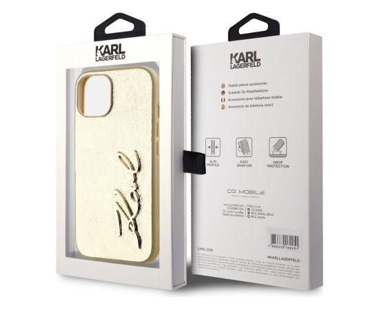 Karl Lagerfeld Wrinkled PU Signature Logo Case Aizsargapvalks priekš iPhone 15 / zelts Neoriģinālie Maciņi