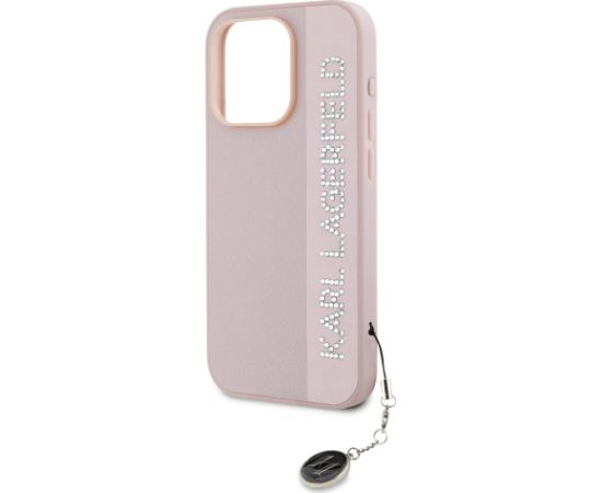 Karl Lagerfeld PU Saffiano Rhinestone Charm Case Aizsargapvalks priekš iPhone 15 Pro Max / rozā Neoriģinālie Maciņi