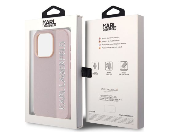 Karl Lagerfeld PU Saffiano Rhinestone Charm Case Aizsargapvalks priekš iPhone 15 Pro Max / rozā Neoriģinālie Maciņi