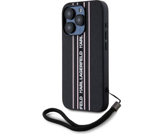 Karl Lagerfeld PU Saffiano Athleisure Stripe and Strap Case Защитный чехол для iPhone 15 Pro / розовый Чехлы - альтернативные