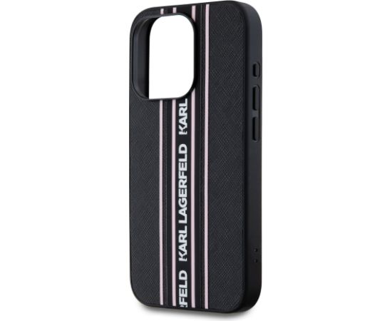 Karl Lagerfeld PU Saffiano Athleisure Stripe and Strap Case Защитный чехол для iPhone 15 Pro / розовый Чехлы - альтернативные