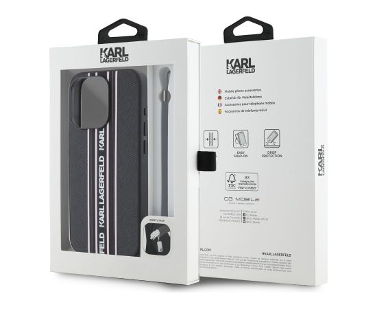 Karl Lagerfeld PU Saffiano Athleisure Stripe and Strap Case Защитный чехол для iPhone 15 Pro / розовый Чехлы - альтернативные