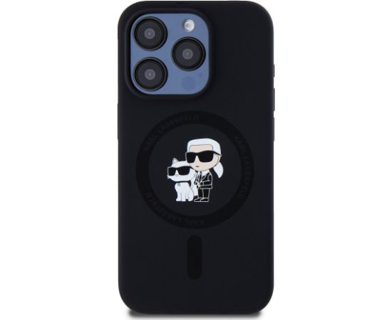 Karl Lagerfeld Liquid Silicone Karl and Choupette MagSafe Case Aizsargapvalks priekš iPhone 15 Pro / melns Neoriģinālie Maciņi