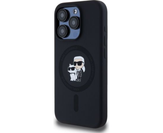 Karl Lagerfeld Liquid Silicone Karl and Choupette MagSafe Case Aizsargapvalks priekš iPhone 15 Pro / melns Neoriģinālie Maciņi