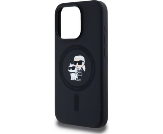 Karl Lagerfeld Liquid Silicone Karl and Choupette MagSafe Case Aizsargapvalks priekš iPhone 15 Pro / melns Neoriģinālie Maciņi