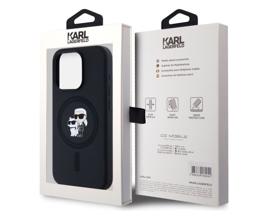 Karl Lagerfeld Liquid Silicone Karl and Choupette MagSafe Case Aizsargapvalks priekš iPhone 15 Pro / melns Neoriģinālie Maciņi