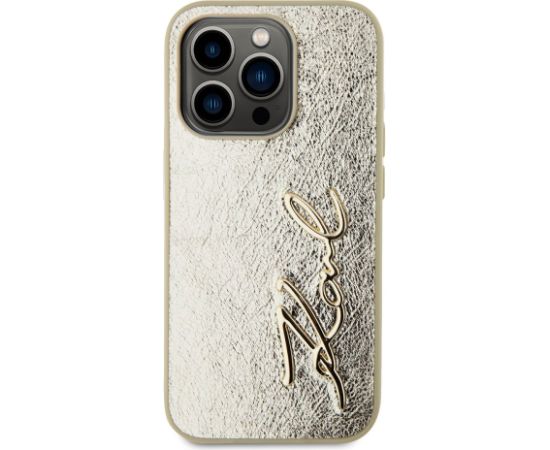 Karl Lagerfeld Wrinkled PU Signature Logo Aizsargapvalks priekš iPhone 15 Pro / zelts Neoriģinālie Maciņi