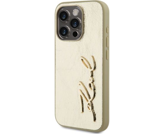 Karl Lagerfeld Wrinkled PU Signature Logo Aizsargapvalks priekš iPhone 15 Pro / zelts Neoriģinālie Maciņi