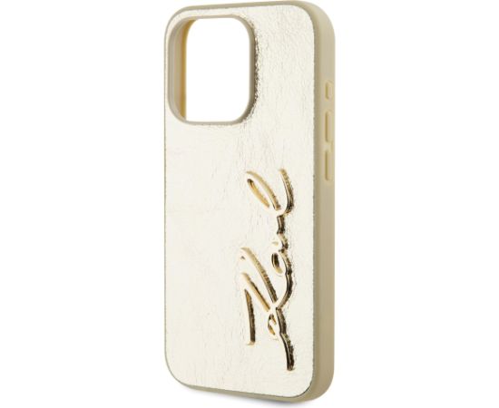 Karl Lagerfeld Wrinkled PU Signature Logo Aizsargapvalks priekš iPhone 15 Pro / zelts Neoriģinālie Maciņi