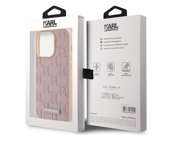 Karl Lagerfeld PU Leather Monogram Metal Logo MagSafe Case Aizsargapvalks priekš iPhone 14 Pro Max / rozā Neoriģinālie Maciņi