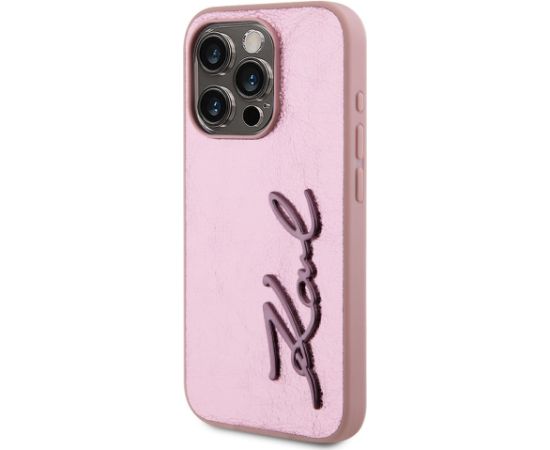 Karl Lagerfeld Wrinkled PU Signature Logo Case Aizsargapvalks priekš iPhone 15 Pro / rozā Neoriģinālie Maciņi