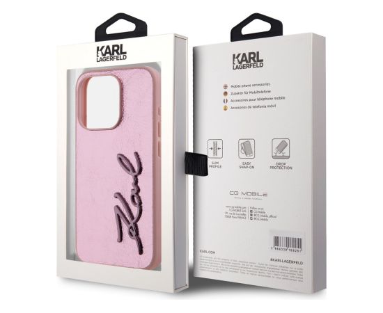 Karl Lagerfeld Wrinkled PU Signature Logo Case Aizsargapvalks priekš iPhone 15 Pro / rozā Neoriģinālie Maciņi