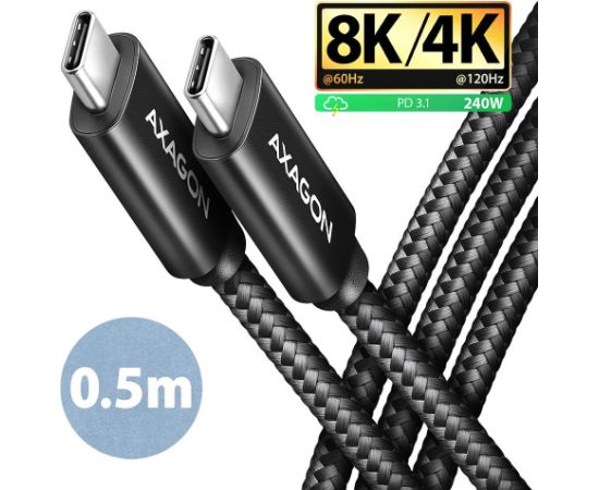 CABLE USB-C TO USB-C 0.5M 240W/8K BLACK BUCM4X-CM05AB AXAGON Data USB kabeļi