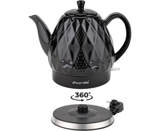 Keramikas elektriskā tējkanna 1,5 L (melna), 1200 W, 1728, Kamille Tējkannas (elektriskās)