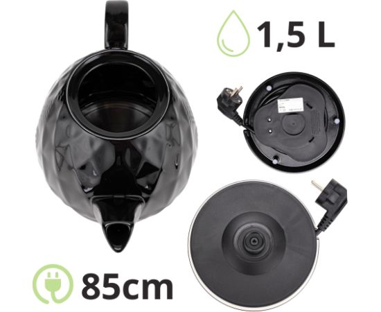 Keramikas elektriskā tējkanna 1,5 L (melna), 1200 W, 1728, Kamille Tējkannas (elektriskās)