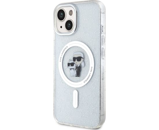 Karl Lagerfeld IML Glitter Karl and Choupette MagSafe Case Aizsargapvalks priekš iPhone 15 / caurspīdīgs Neoriģinālie Maciņi