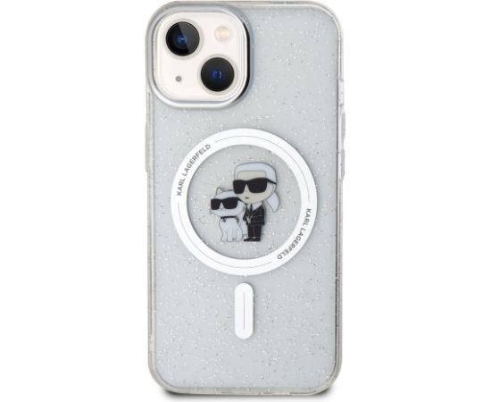 Karl Lagerfeld IML Glitter Karl and Choupette MagSafe Case Aizsargapvalks priekš iPhone 15 / caurspīdīgs Neoriģinālie Maciņi