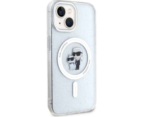 Karl Lagerfeld IML Glitter Karl and Choupette MagSafe Case Aizsargapvalks priekš iPhone 15 / caurspīdīgs Neoriģinālie Maciņi