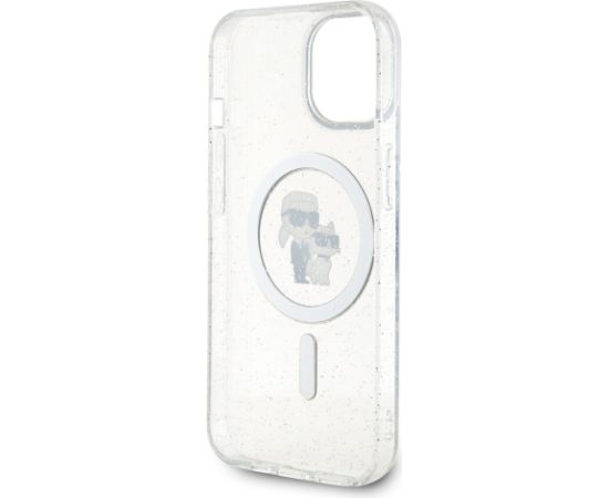 Karl Lagerfeld IML Glitter Karl and Choupette MagSafe Case Aizsargapvalks priekš iPhone 15 / caurspīdīgs Neoriģinālie Maciņi