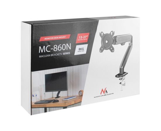 Maclean MC-860N Monitor Mount, with Gas Spring, 13"-27", 8 kg, Black Крепления для телевизоров