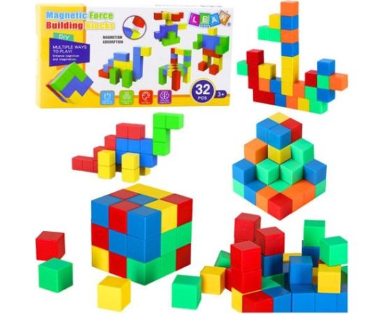 Leantoys Zestaw Klocki Magnetyczne  Dla Dzieci Układanka Kolorowe 32 el. Конструкторы