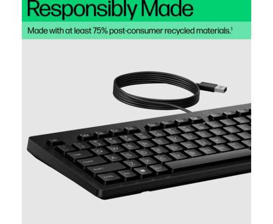 HP 125 G2 USB Wired Keyboard, Sanitizable, Copilot Key - Black - US ENG (BULK of 12 pcs) / AY2Y7A6#ABB Klaviatūras