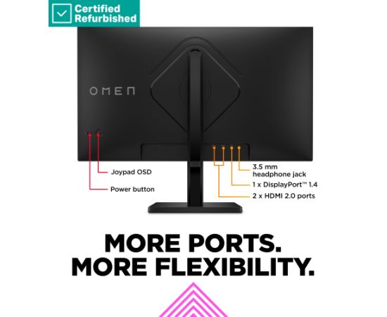 RENEW SILVER OMEN by HP 27q QHD Gaming Monitor - 27" 2560x1440 QHD 400-nit 165Hz AG, IPS HDR 400, 2x HDMI DisplayPort, height adjustable tilt pivot, 1 years   780H4E9R#ABB LED / LCD мониторы