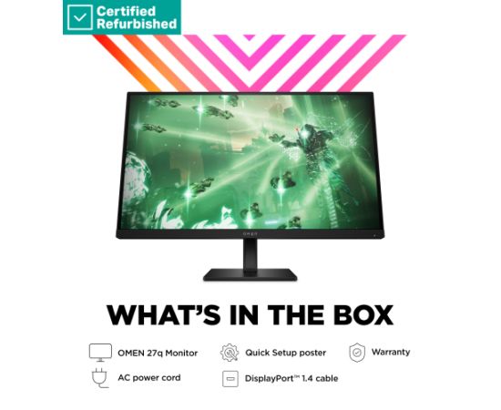 RENEW SILVER OMEN by HP 27q QHD Gaming Monitor - 27" 2560x1440 QHD 400-nit 165Hz AG, IPS HDR 400, 2x HDMI DisplayPort, height adjustable tilt pivot, 1 years   780H4E9R#ABB LED / LCD мониторы