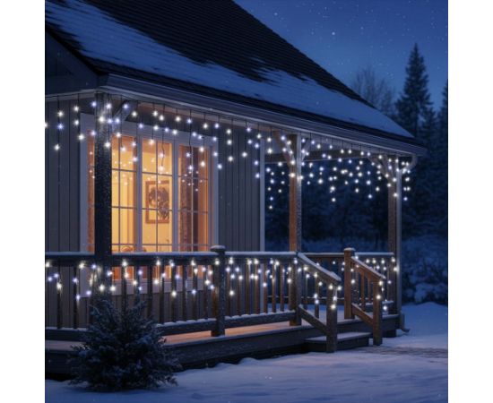 LED svētku gaismas aizkars ar 50 LED auksti baltā gaismā + flash Springos CL1240 Ziemassvētku lampiņas, LED virtenes