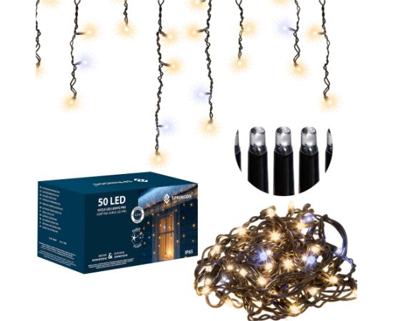 LED gaismas aizkars ar 50 LED (sosulītes) Springos CL1239 Ziemassvētku lampiņas, LED virtenes