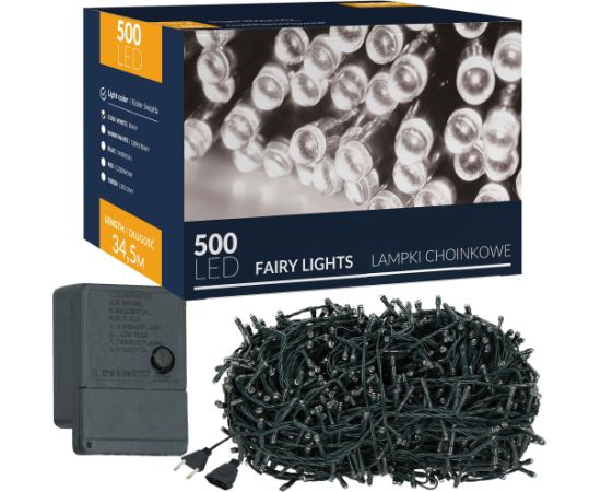 LED svētku gaismas virtene ar 500 LED auksti baltā krāsā Springos CL0534 Ziemassvētku lampiņas, LED virtenes