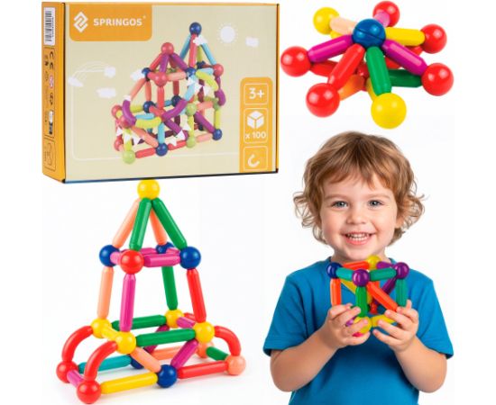 Magnētiskais konstruktors 100 daļas Springos KG0051 Jaunumi, Bērnu preces