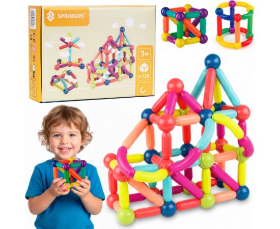 Magnētiskais konstruktors 128 daļas Springos KG0050 Jaunumi, Bērnu preces