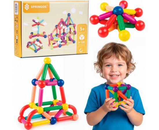 Magnētiskais konstruktors 128 daļas Springos KG0050 Jaunumi, Bērnu preces