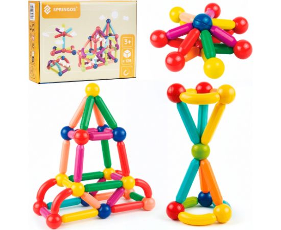 Magnētiskais konstruktors 128 daļas Springos KG0050 Jaunumi, Bērnu preces