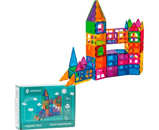 Magnētiskais konstruktors 60 daļas Springos KG0047 Jaunumi, Bērnu preces