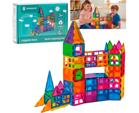 Magnētiskais konstruktors 60 daļas Springos KG0047 Jaunumi, Bērnu preces
