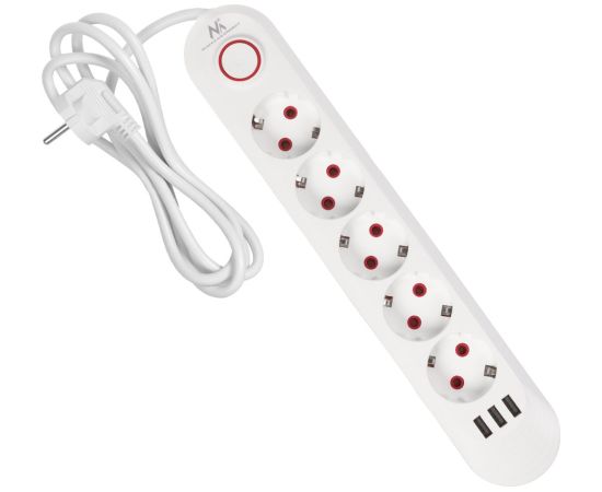 Maclean power strip, 5 socket extension + 3xUSB, 110-240V AC 50/60Hz, 2.1A max 2500W, 1.5m, white, MCE395 W Strāvas pagarinātāji